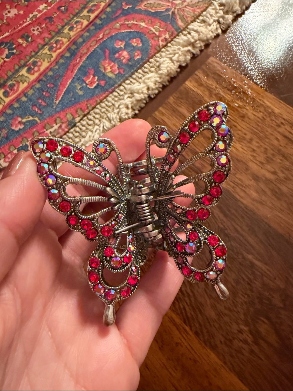 Butterfly Crystal Hair Clip - Red Crystal Accent, brand new